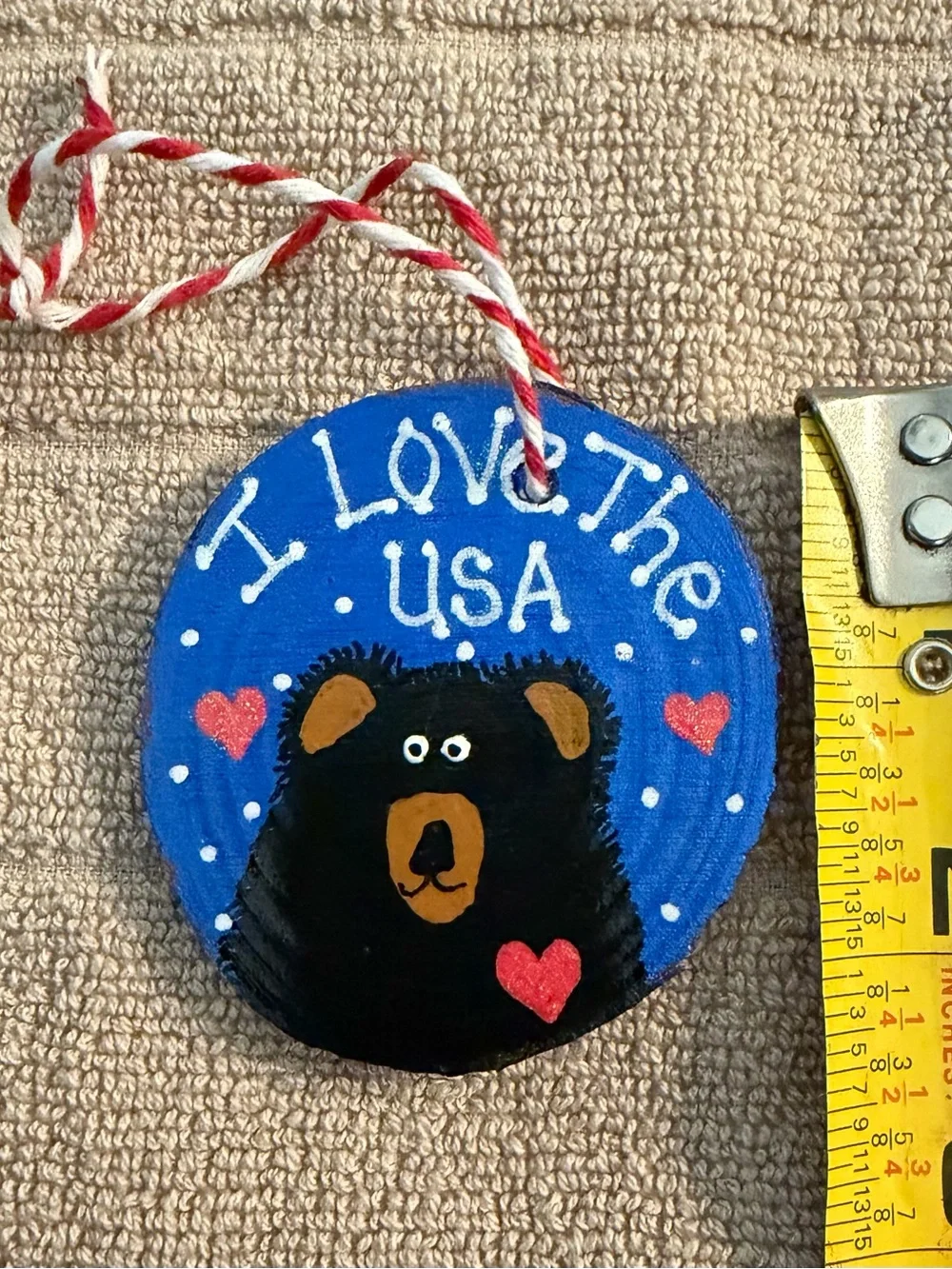 Hand-Painted 'I Love The USA' Bear Ornament - Blue